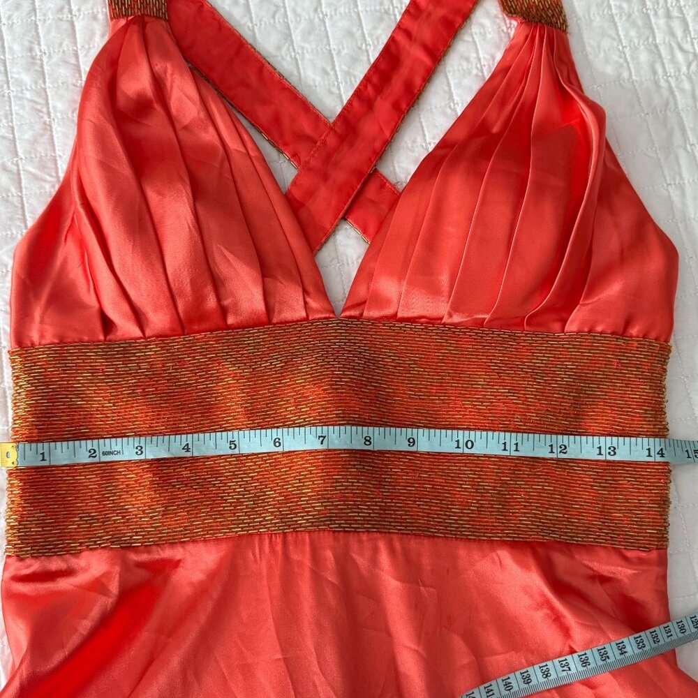 Dave & Johnny By Laura Ryner Coral Halter Dress S Polyester & Spandex V-Neck Bea - Picture 8 of 9